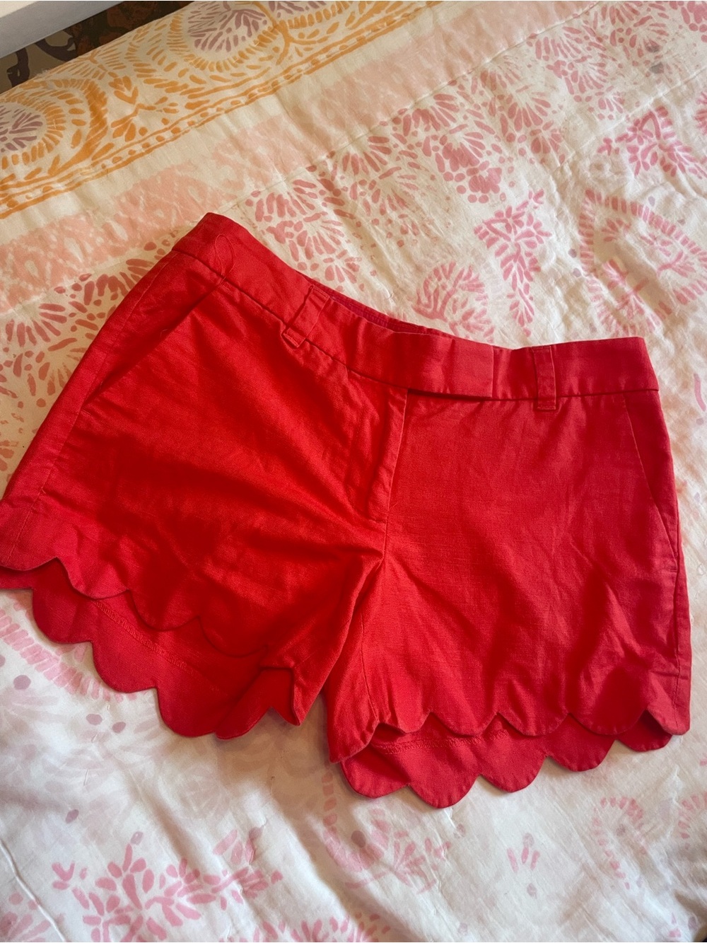 J. Crew Bright Red Scalloped Hem Bermuda Shorts